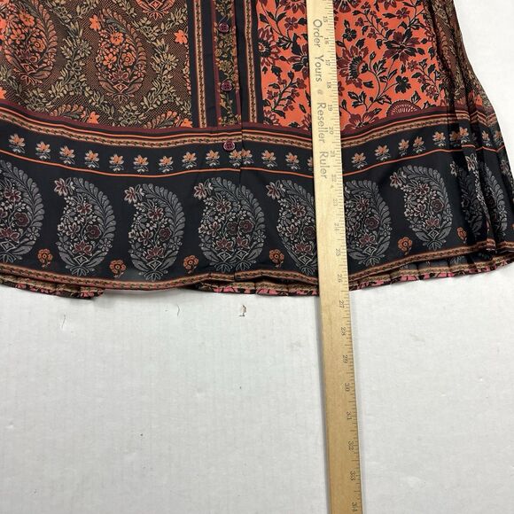 Elie Tahari Paisley Floral Blouse Small Button Front Bohemian Pleated Back Top - Picture 6 of 10